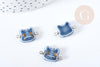 Pendentif connecteur tête de chat porcelaine bleu doré laiton platine 20mm, pendentif pour fabrication bijoux, x1 (G8496)
