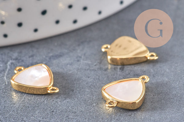 Pendentif connecteur triangle nacre or blanc naturel 19mm, coquille blanche, bijou en nacre, x1 (G5984)