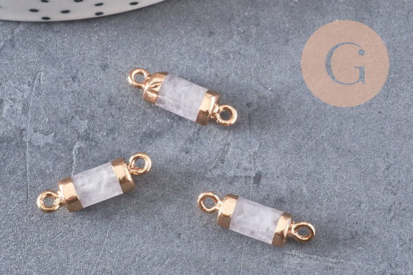 Pendentif connecteur tube cristal de roche naturel fer doré 20mm, pierr naturel, x1 (G0595)