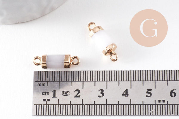 Pendentif connecteur tube jade naturel blanc tube fer doré 20mm, pendentif bijoux pierre, x1 (G9909)