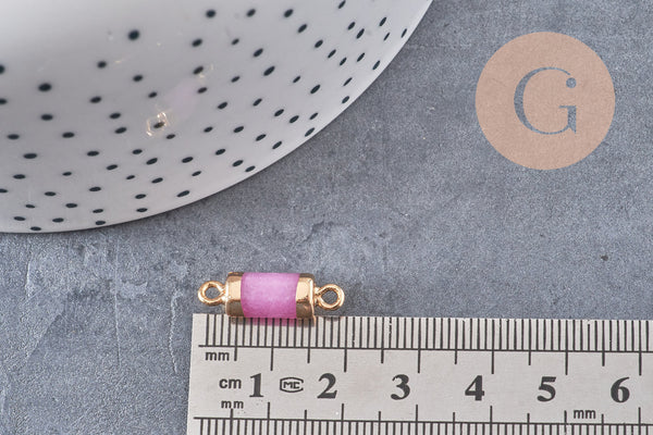 Pendentif connecteur tube jade naturel rose fer doré 20mm, x1 (G0934)