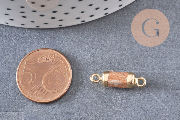 Pendentif connecteur tube jaspe paysage fer doré 20mm, x1 (G5237)