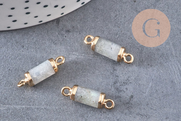Pendentif connecteur tube labradorite doré,pendentif pierre labradorite Naturelle,20mm, x1 (G2795)