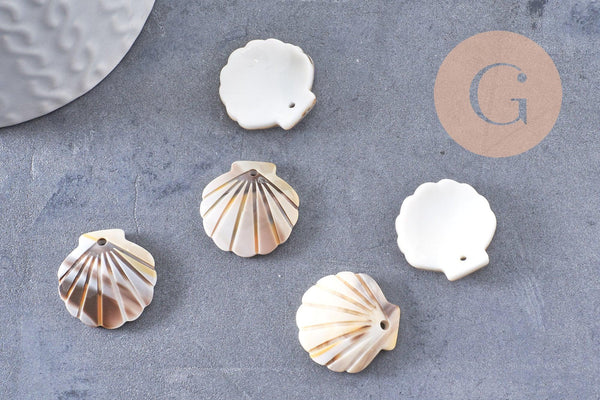 Pendentif coquillage acétate blanc crème 18.5mm, x1 (G10406)