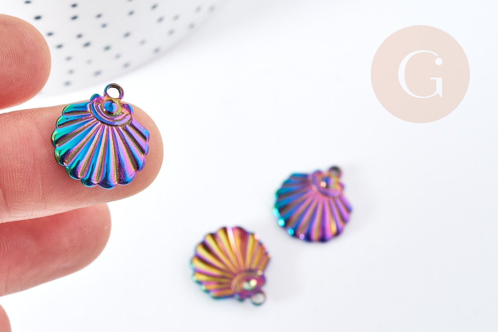 Pendentif coquillage acier 201 irisé multicolore inoxydable IP 18mm, x1 (G8616)