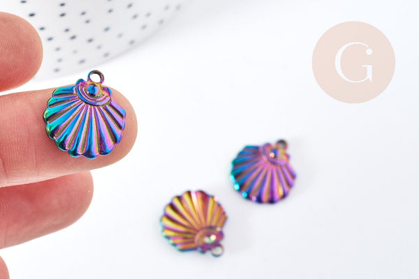 Pendentif coquillage acier 201 irisé multicolore inoxydable IP 18mm, x1 (G8616)