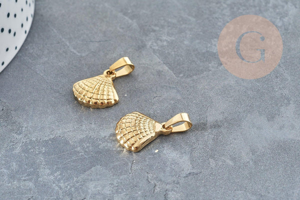 Pendentif coquillage acier 304 doré inoxydable 17.3mm, Pendentif création bijoux sans nickel x1 (G6010)