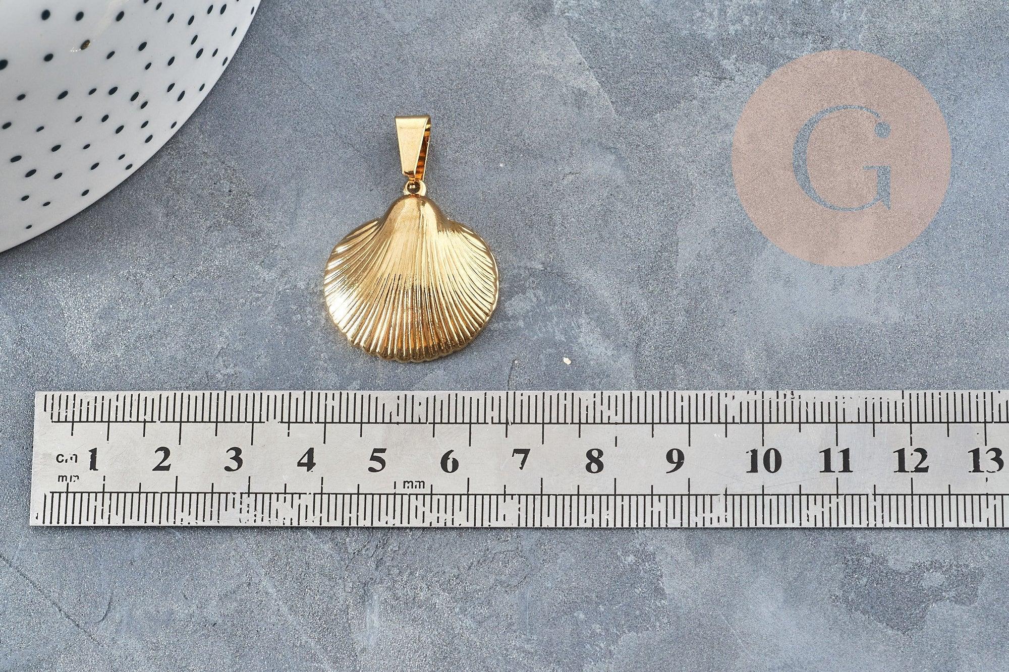 Pendentif coquillage acier 304 doré inoxydable 27mm, x1 (G3280)