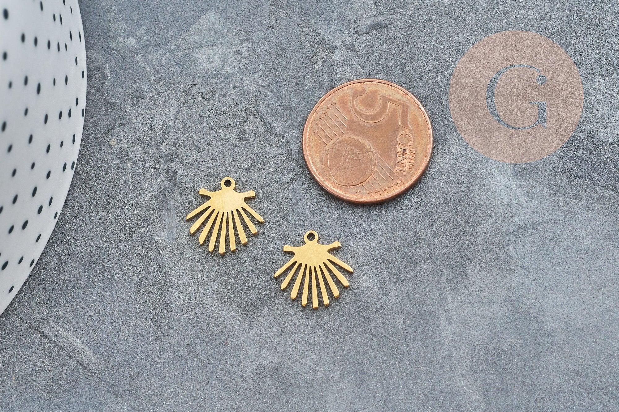 Pendentif coquillage acier doré inoxydable 13mm, un bijou en acier hypoallergénique sans libération de nickel, x1 (G6162)