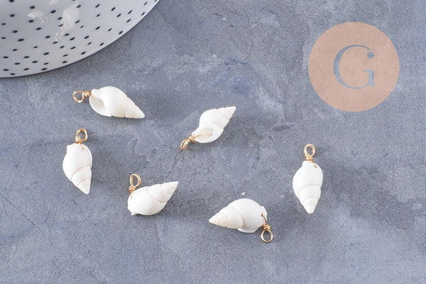 Pendentif coquillage blanc zamac doré 25mm, x2 (G10079)