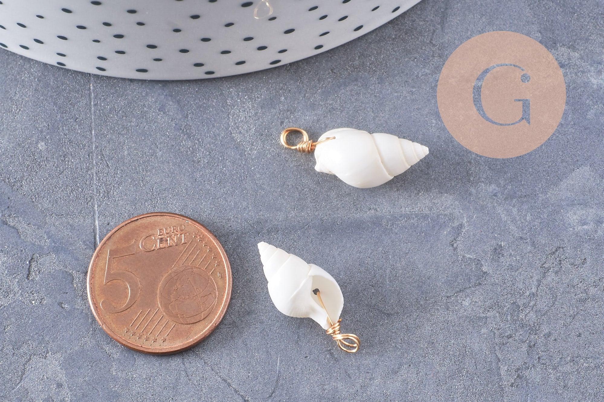 Pendentif coquillage blanc zamac doré 25mm, x2 (G10079)