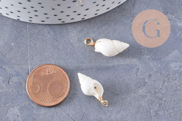 Pendentif coquillage blanc zamac doré 25mm, x2 (G10079)