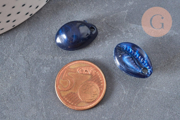 Pendentif coquillage bleu marbré, perle acrylique,cauri,coquillage bijou,19mm, x10 (G1280)