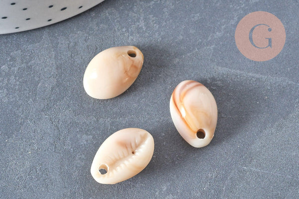 Pendentif coquillage cauri acrylique beige marbré 19mm, x10 (G5404)
