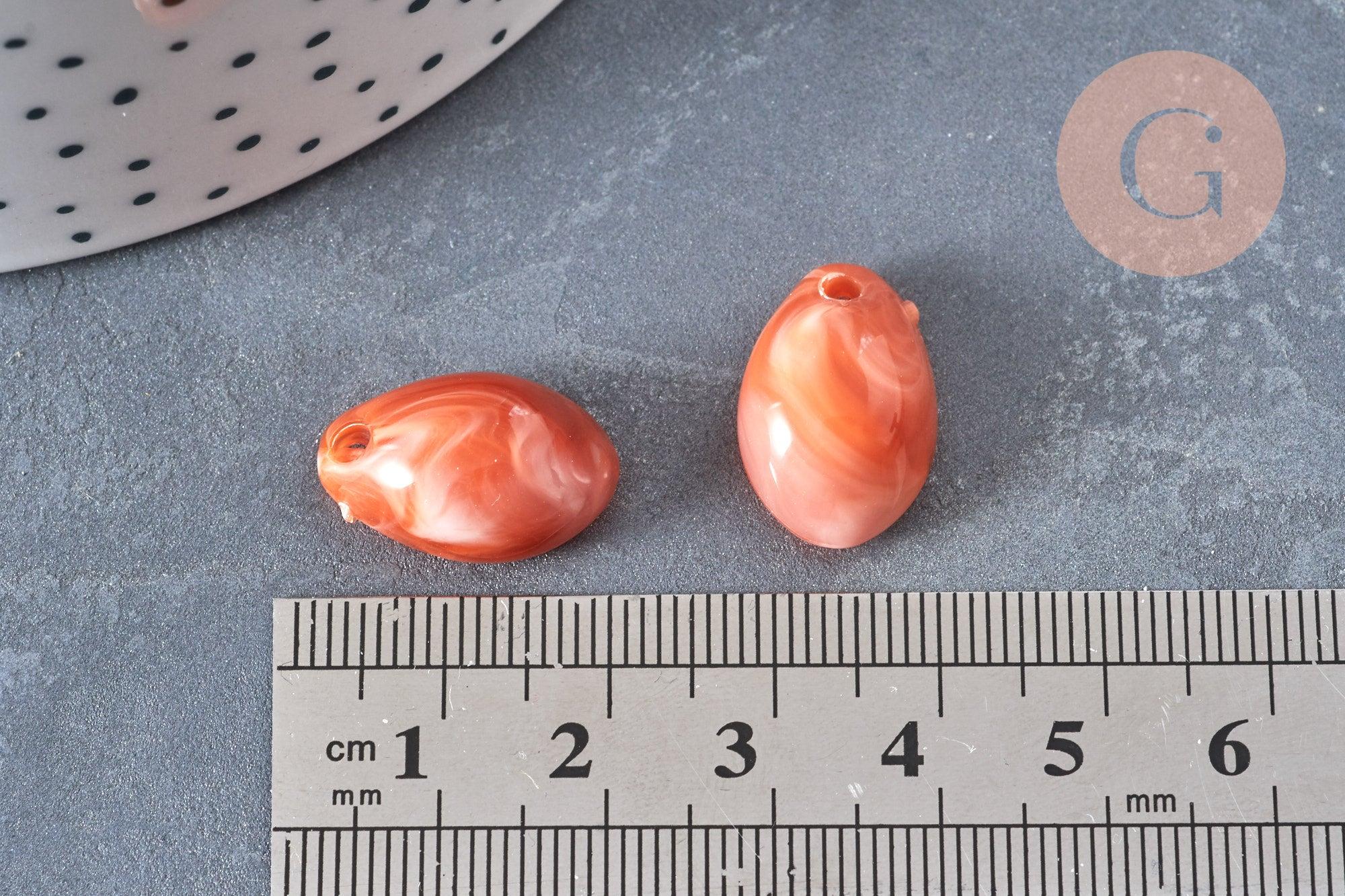 Pendentif coquillage cauri acrylique orange marbré 19mm, x10 (G1232)