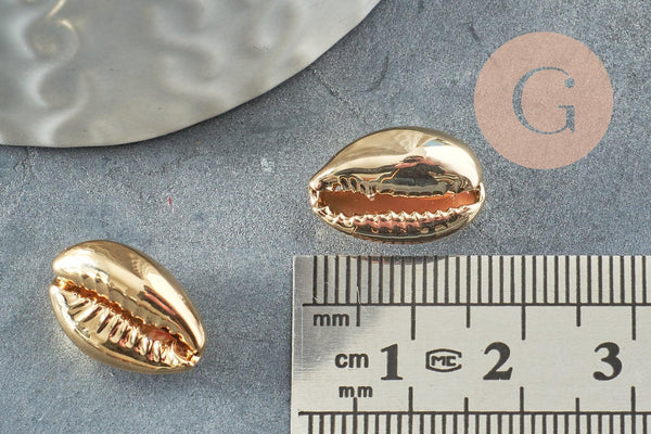 Pendentif coquillage cauri doré clair fermé,coquillage naturel,cauri doré,coquillage or,16mm,1 trou, x5 (G4854)