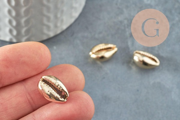 Pendentif coquillage cauri doré clair fermé,coquillage naturel,cauri doré,coquillage or,16mm,1 trou, x5 (G4854)