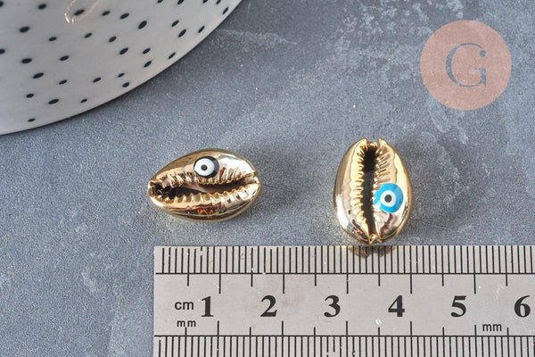 Pendentif coquillage cauri doré œil porte-bonheur,coquillage cauri naturel, x5 (G4405)