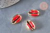 Pendentif coquillage cauri doré resine rouge 19mm,coquillage nature pour création bijoux, x5 (G1303)