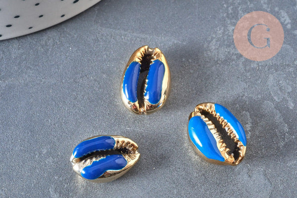 Pendentif coquillage cauri doré resine,coquillage naturel,cauri bleu,coquillage bijou,19mm, x5 (G1301)