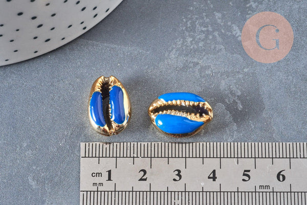Pendentif coquillage cauri doré resine,coquillage naturel,cauri bleu,coquillage bijou,19mm, x5 (G1301)