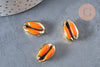 Pendentif coquillage cauri naturel doré resine orange19mm, x5 (G4406)