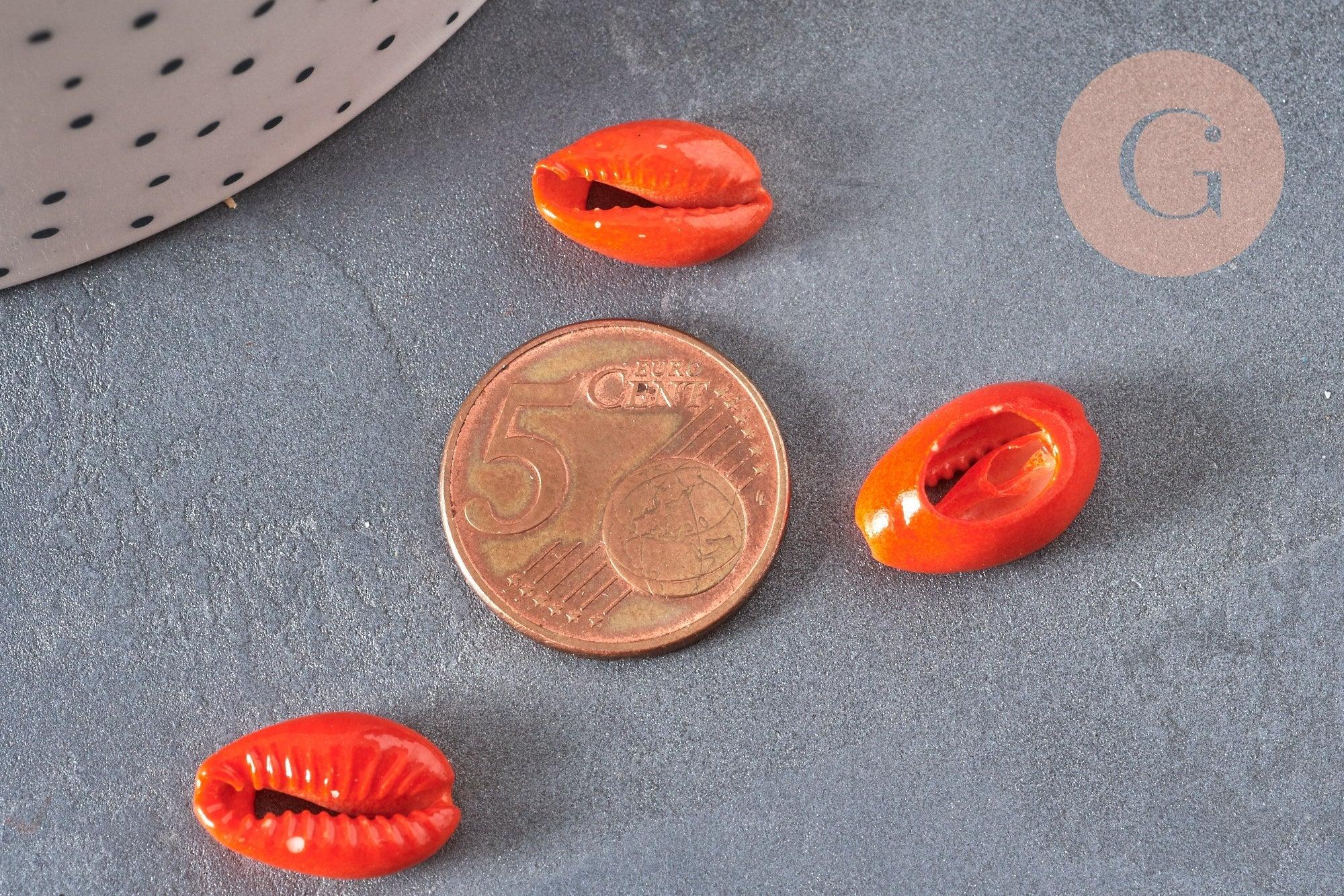 Pendentif coquillage cauri naturel orange 15mm, x5 (G2902)