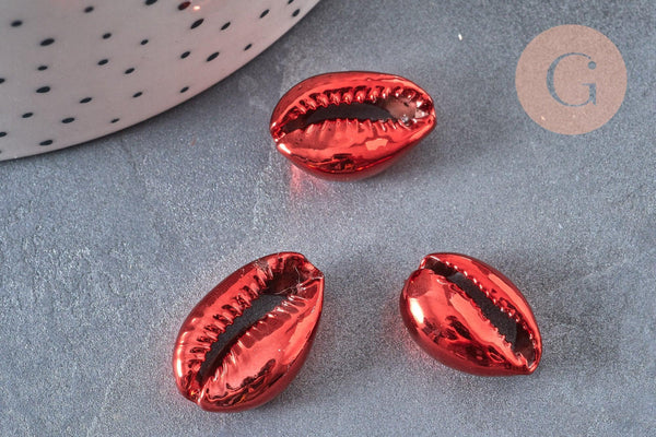 Pendentif coquillage cauri rouge, coquillage naturel,cauri métallisé,coquillage bijou,20mm, x5 (G0783)