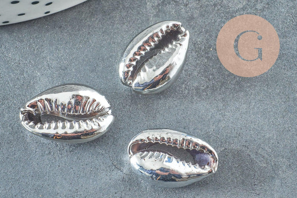 Pendentif coquillage cauris argent, coquillage naturel,cauri argent,coquillage bijou,20mm, x5 (G1676)