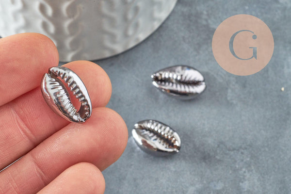 Pendentif coquillage cauris metalgun,coquillage naturel,cauri noir,création bijoux,coquillage bijou,15mm, x5 (G1231)