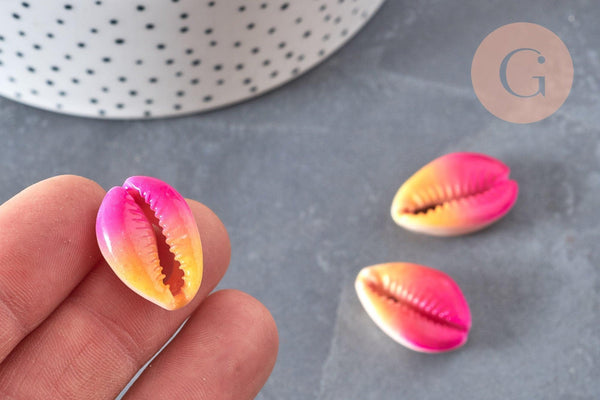 Pendentif coquillage cauris rose jaune,coquillage naturel,coquillage bijou,20mm, x5 (G0367)