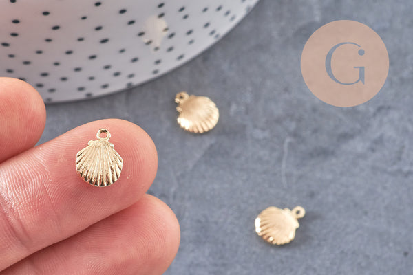 Pendentif coquillage doré 18K, coquillage doré,dorure 18 carats,pendentif doré,coquillage or,création bijoux, 11mm x2 (G3559)