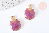 Pendentif coquillage émail violet zamac doré 19mm, x2 G7100