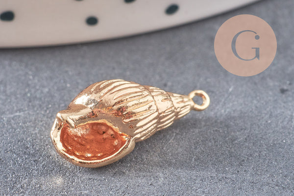 Pendentif coquillage laiton doré 18K 20.5mm, x2 (G6888)
