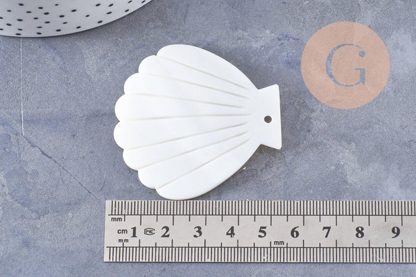 Pendentif coquillage nacre blanche naturelle 54mm, x2 (G10091)