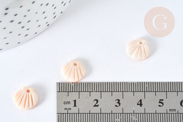 Pendentif coquillage nacre blanche naturelle 9,5-10mm , création bijou coquillage, x1 G7356