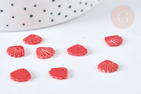 Pendentif coquillage nacre naturelle rouge 10,5mm , coquillage, x5 (G7571)
