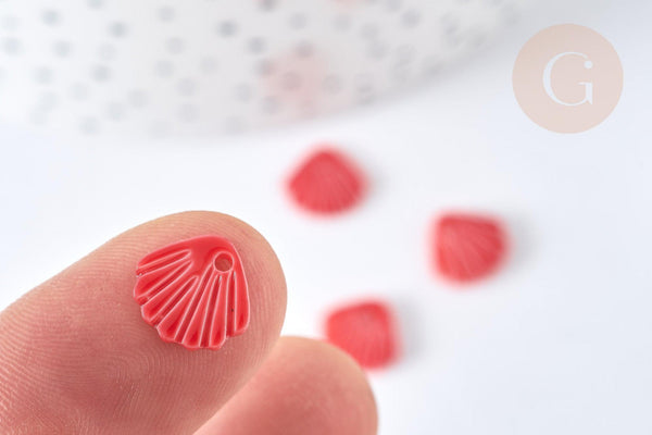 Pendentif coquillage nacre naturelle rouge 10,5mm , coquillage, x5 (G7571)