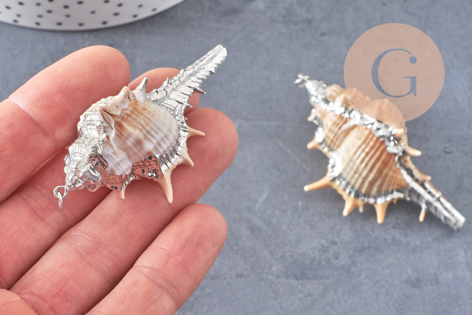 Pendentif coquillage naturel argenté 30mm, x1 (G1259)
