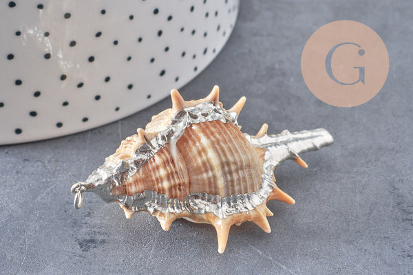 Pendentif coquillage naturel argenté, pendentif argent création bijoux, coquillage Conch bijou,coquillage naturel, 30mm-G1259