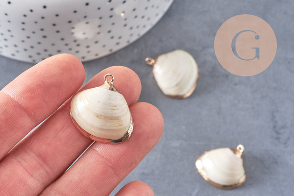 Pendentif coquillage naturel coque doré,pendentif doré, création bijoux, coquillage bijou,coquillage or,22-29mm, x 2-G1815