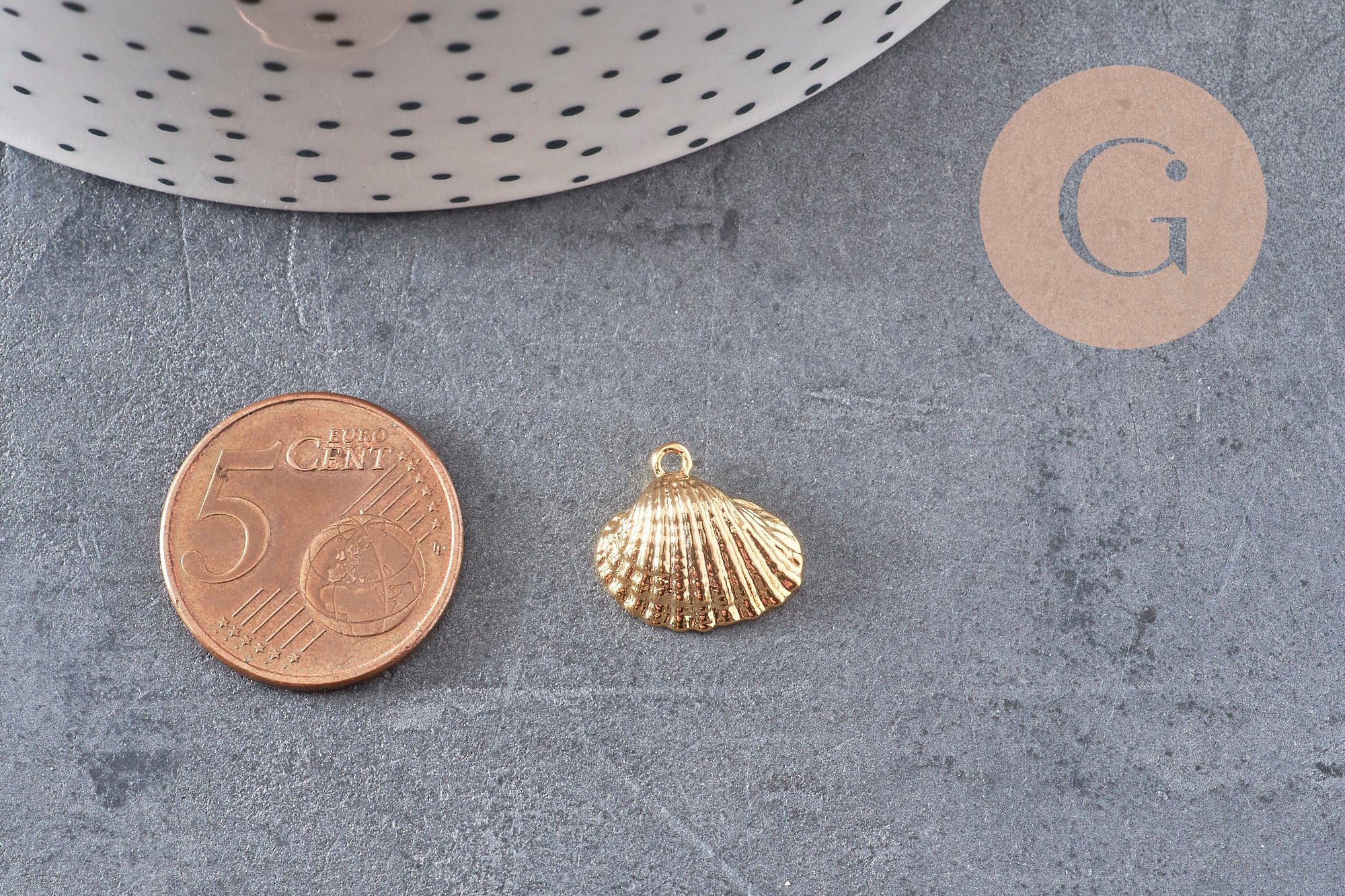 Pendentif coquillage naturel doré 18K 14.5mm x 2 (G0005)