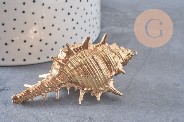 Pendentif coquillage naturel doré 57-78mm, pendentif doré pour création bijoux vacances x1 G1612