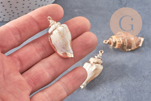Pendentif coquillage naturel fer doré 26-52mm,x1 (G0133)