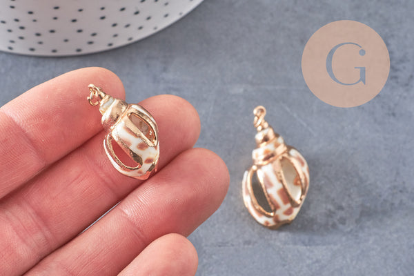 Pendentif coquillage naturel spirale doré, fourniture créative, pendentif doré, création bijoux, coquillage bijou,coquillage or-G2201