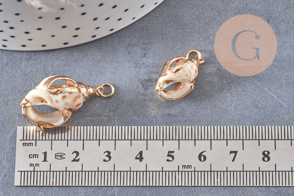 Pendentif coquillage naturel spirale doré, fourniture créative, pendentif doré, création bijoux, coquillage bijou,coquillage or-G2201