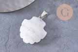 Pendentif coquillage pierre naturelle et de synthèse laiton platine 22-25mm, x1 (G10344)
