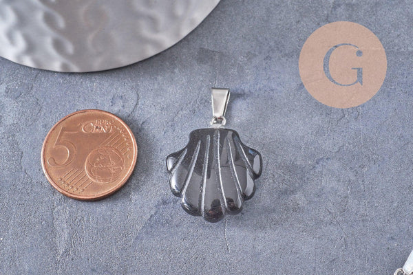 Pendentif coquillage pierre naturelle et de synthèse laiton platine 22-25mm, x1 (G10344)
