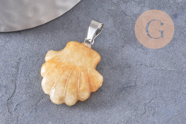 Pendentif coquillage pierre naturelle et de synthèse laiton platine 22-25mm, x1 (G10344)
