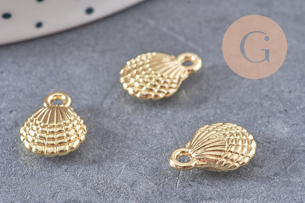 Pendentif coquillage zamac doré 14K 13.5mm, x5 (G5798)